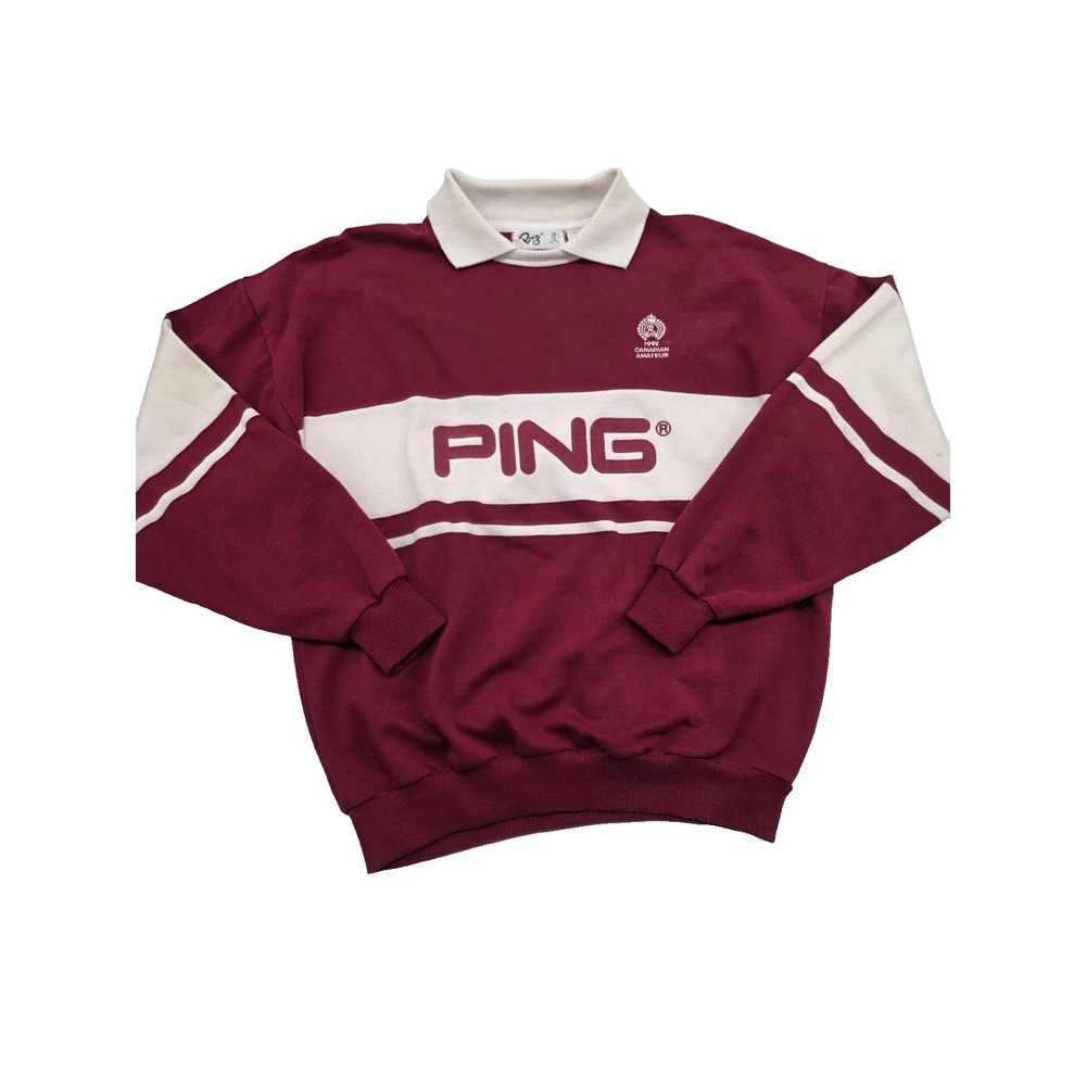 Vintage PING Spellout‎ 1992 Canadian Amateur Stripe Rugby Style Sweatshirt Shirt